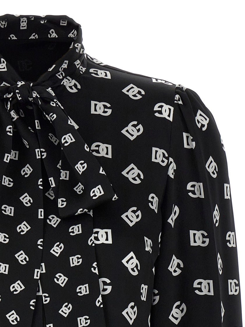 Dolce & Gabbana Silk Twill Shirt With Lavallière Collar And Dg Logo Print