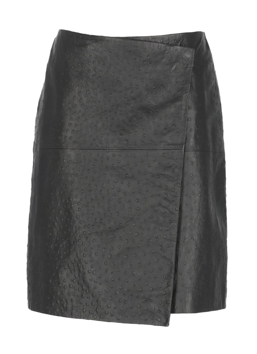 Loulou De Saison Textured Black Leather Miniskirt With Front Button Fastening