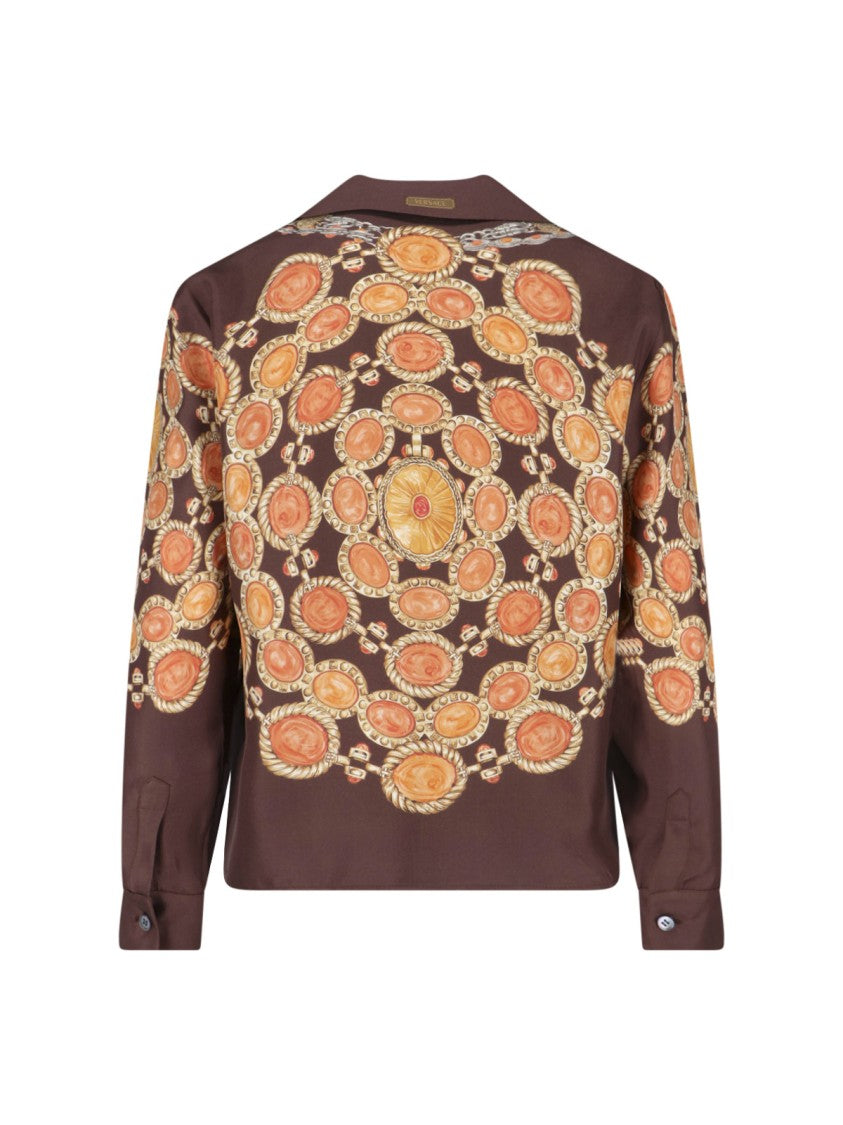 Versace Brown Ornate Print Silk Shirt