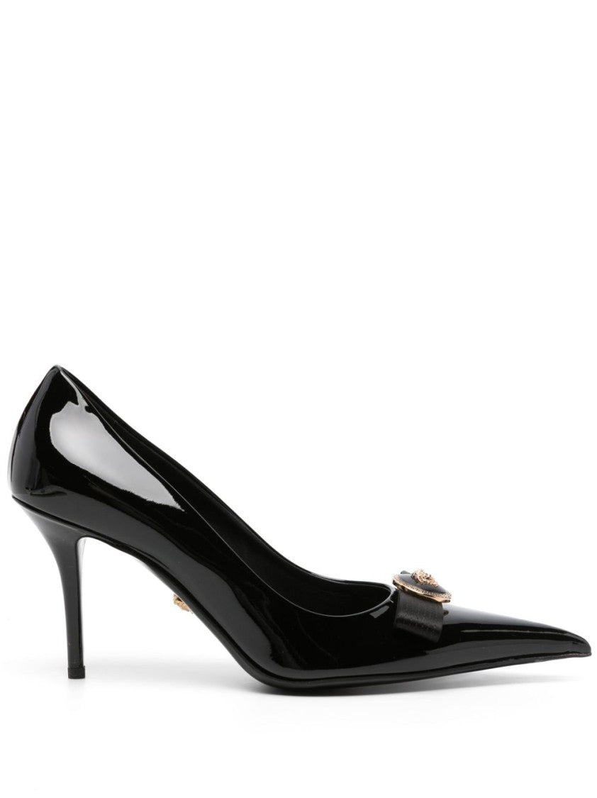 Versace Black Patent Leather Pumps With Ribbon Bow