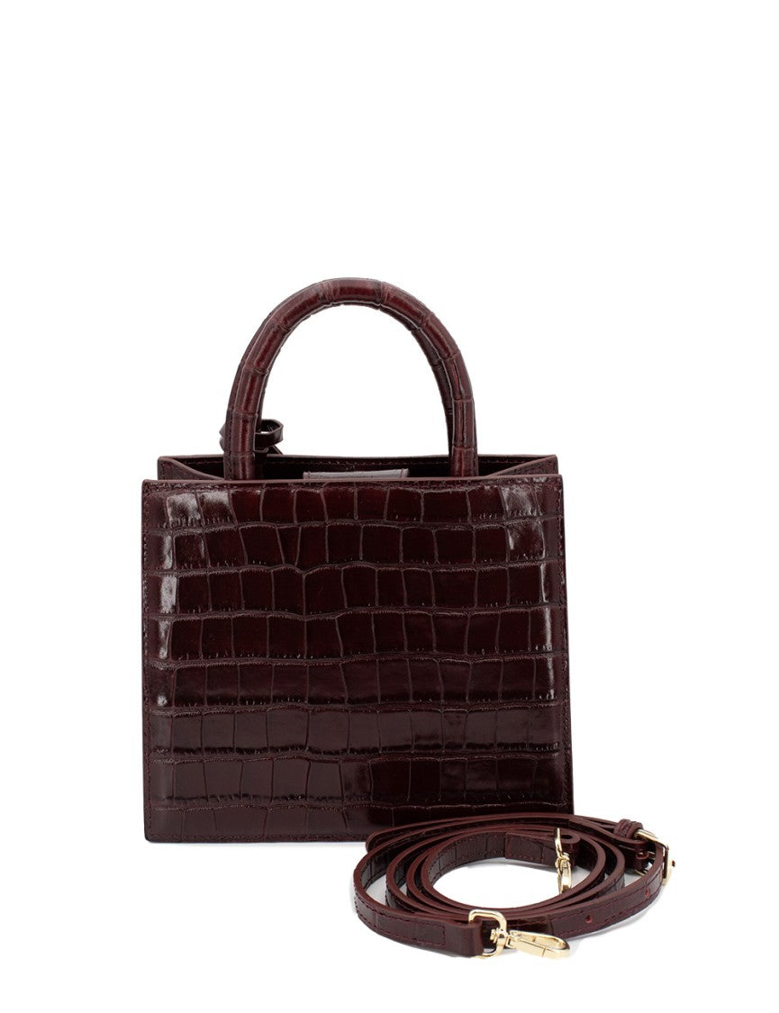 Mc2 Saint Barth Structured Square Handbag In Glossy Crocodile-Embossed Leather