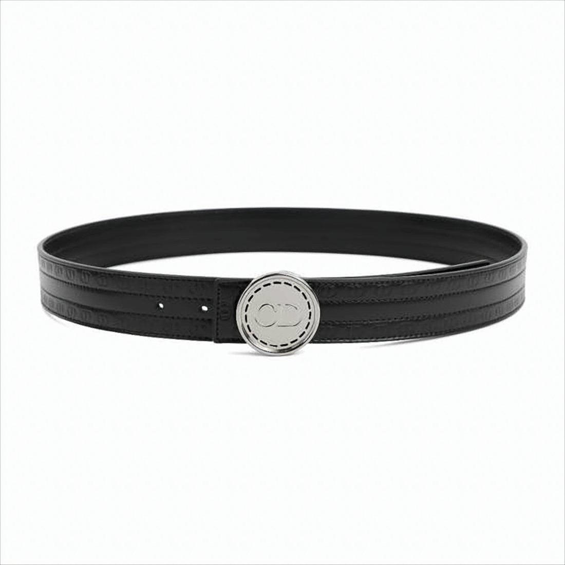 Christian Dior Leather Belt With Engraved Silver Buckle