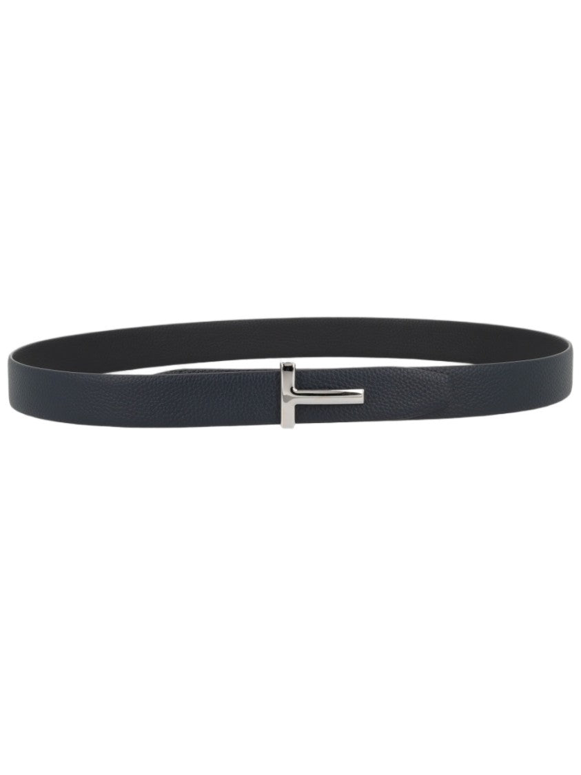Tom Ford T Icon Narrow Textured Black Calf Leather Belt