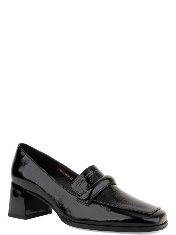 Linda Baumann Black Glossy Square-Toe Leather Block-Heel Pumps