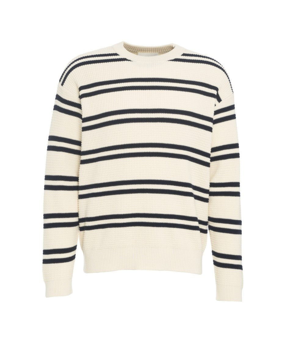 Closed Bold Striped Pullover With Ribbed Cuffs And Hem
