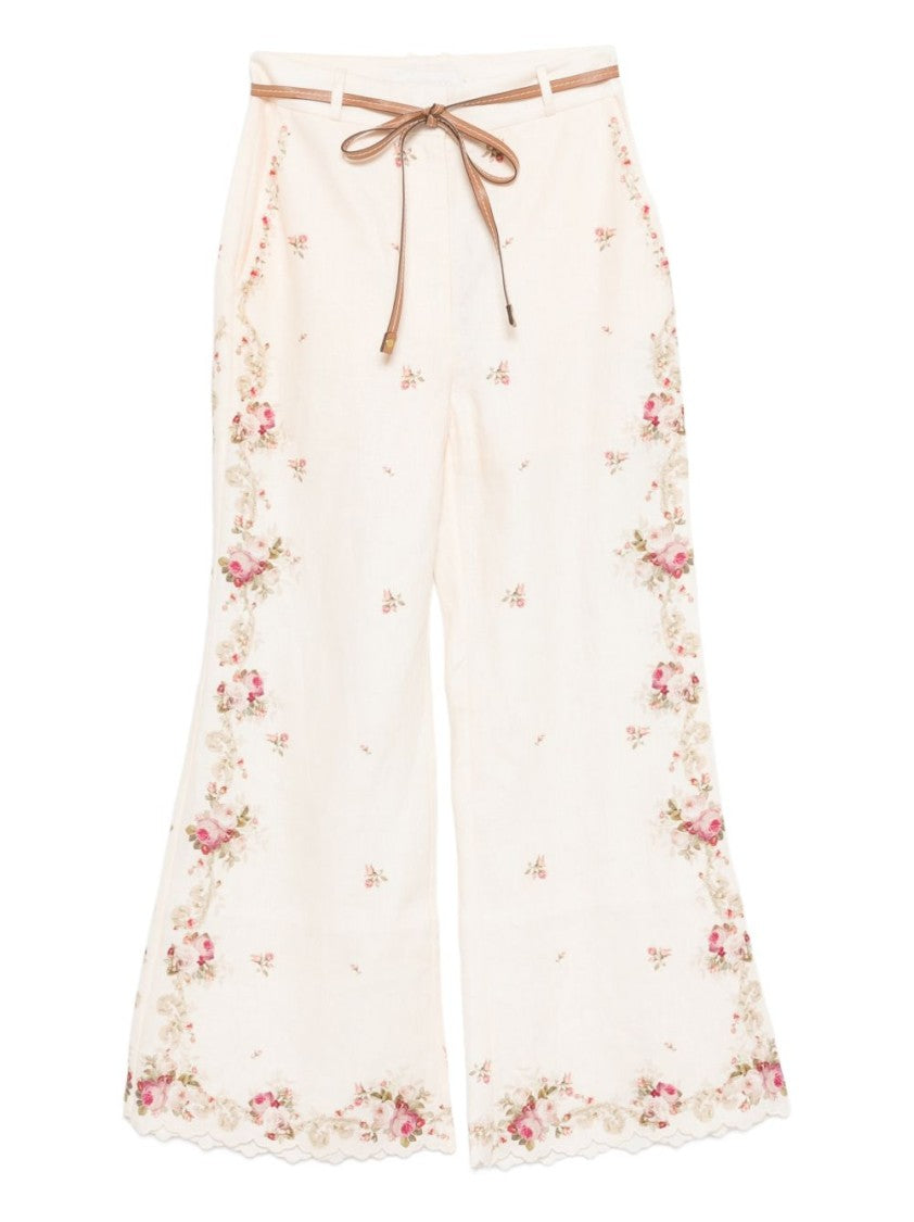 Zimmermann Relaxed Fit Wide-Leg Linen Trousers With Embroidered Detailing