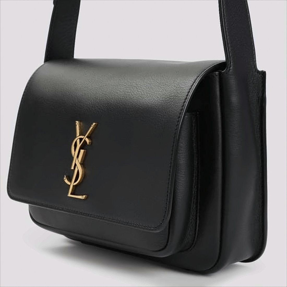 Saint Laurent Structured Leather Shoulder Bag With Metallic Logo Emblem