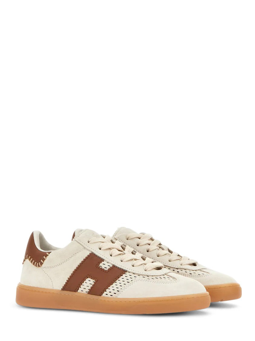 Hogan Low-Top Calfskin Leather Sneakers With Brown Accents