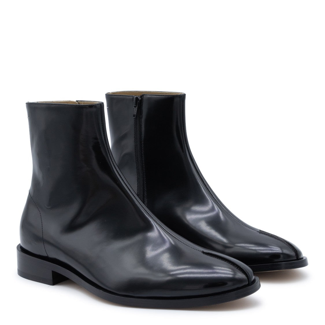 Mm6 By Maison Margiela Black Leather Tabi Ankle Boots With Square Heel
