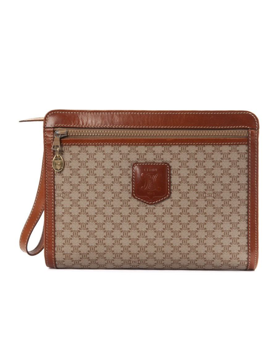 Celine Vintage Small Macadam Clutch With Leather Trim And Gold Hardware
