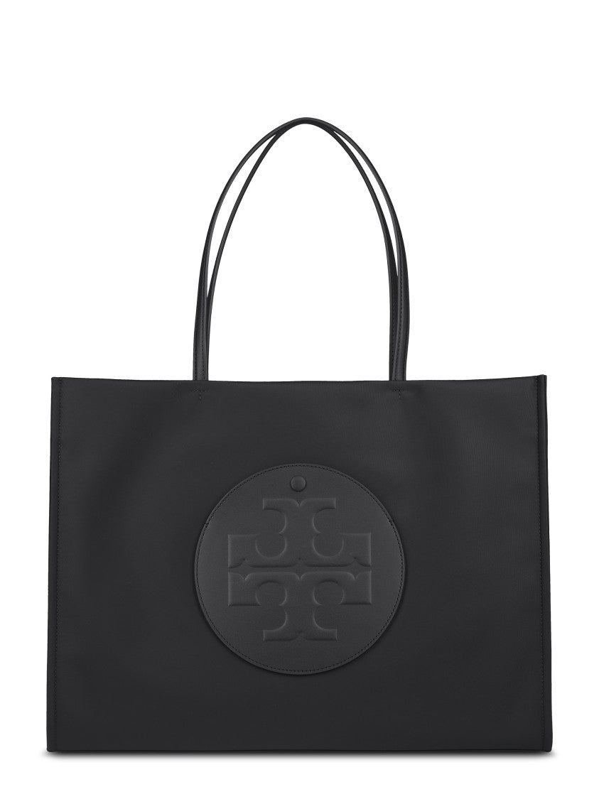 Tory Burch Spacious Black Tote With Embossed Logo And Sturdy Handles