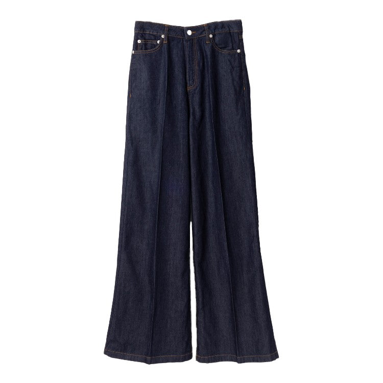 Officine Generale Dark Indigo Mid Waisted Wide Leg Jeans