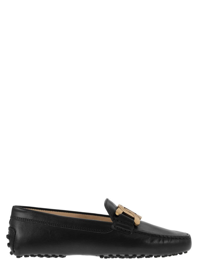 Tod's Brushed Leather Moccasin With Metal Chain Detail