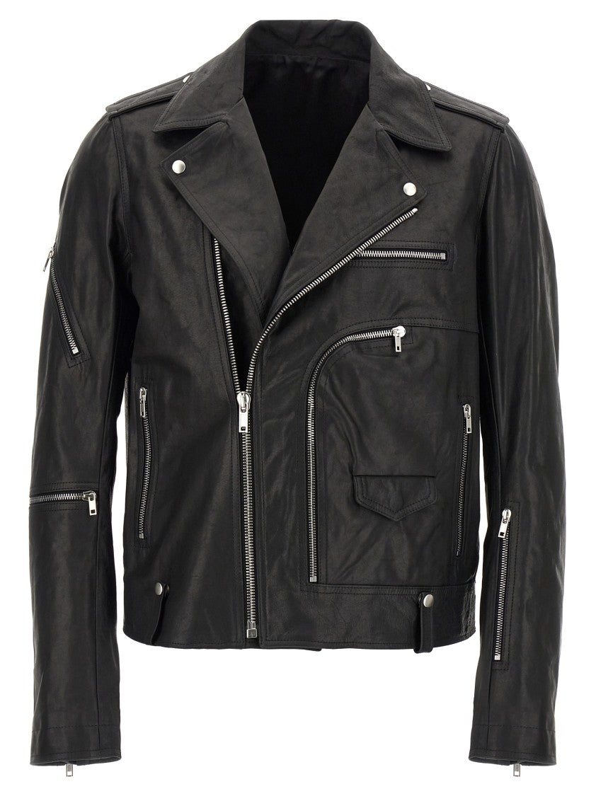 Rick Owens Asymmetric Zip Front Black Leather Jacket