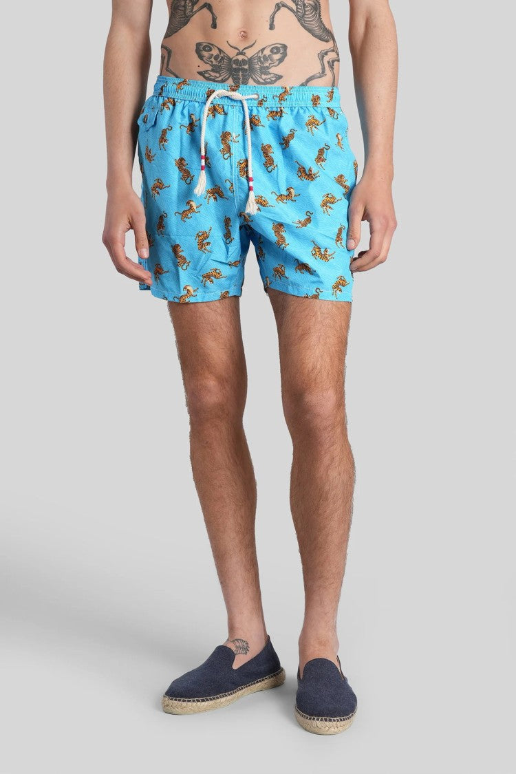Mc2 Saint Barth Light Blue Lighting Printed Swim Shorts
