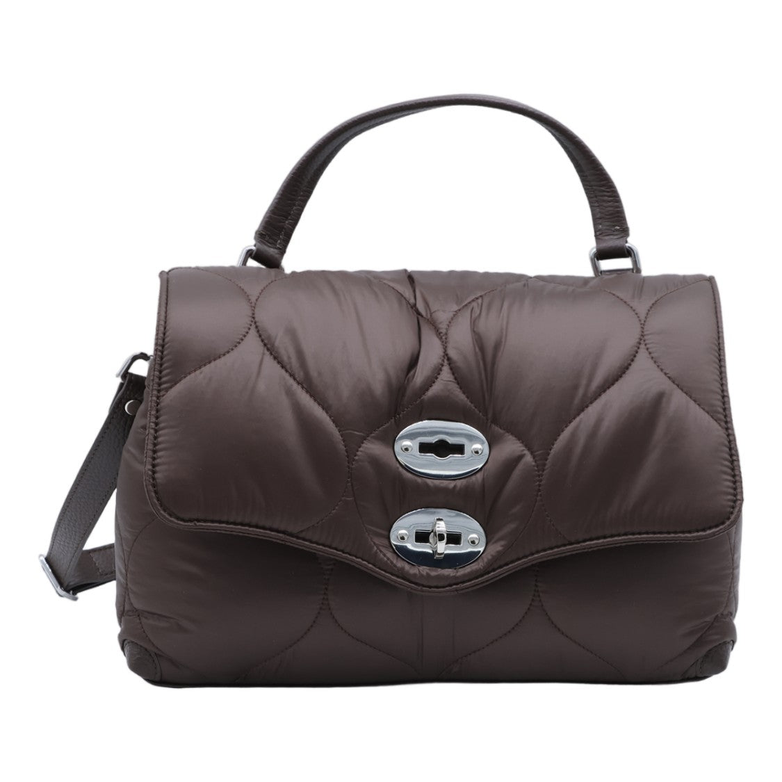 Zanellato Quilted Brown Handbag With Structured Silhouette And Silver-Tone Hardware