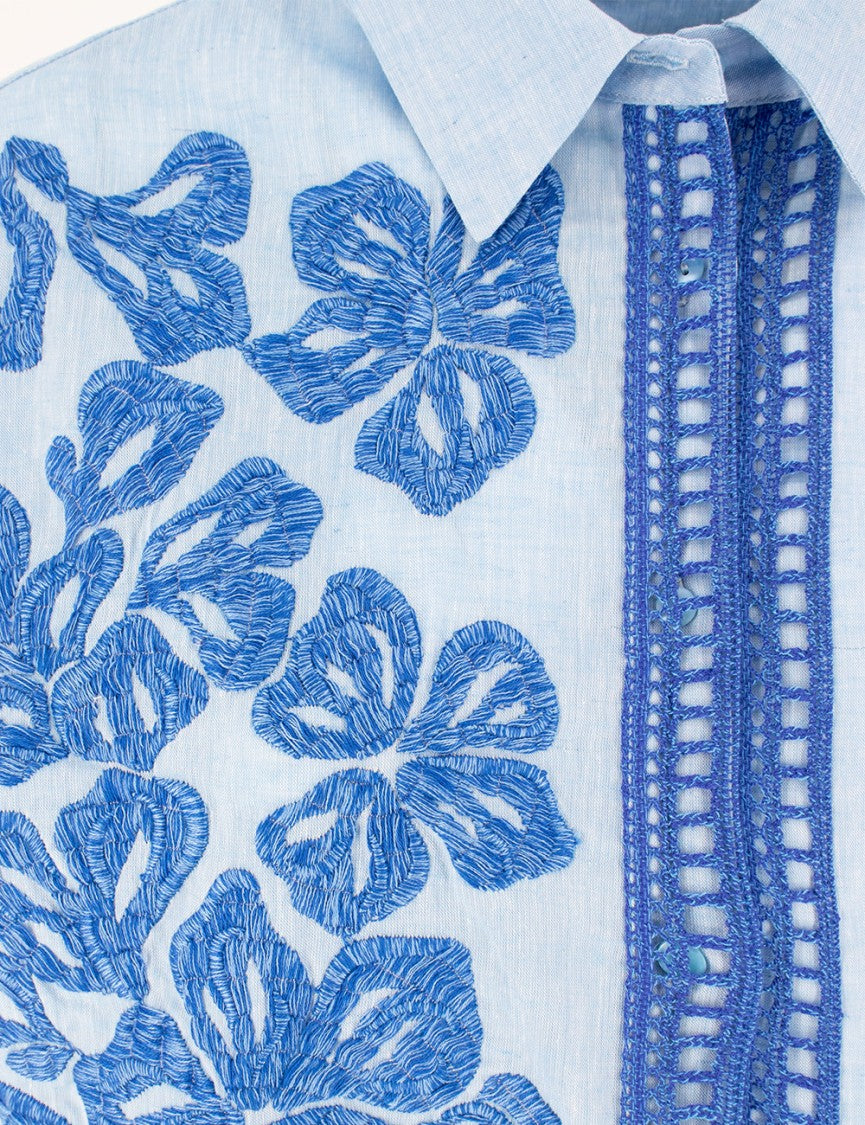 Ermanno Scervino Linen Blouse With Floral And Geometric Embroidery