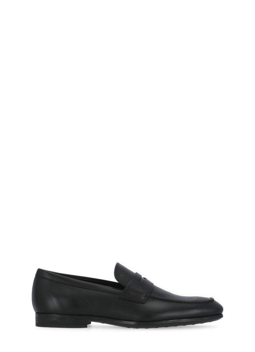 Tod's Black Smooth Leather Monogram Loafers