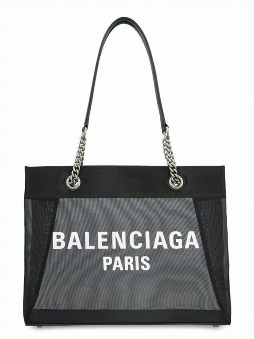Balenciaga Rectangular Mesh Tote Bag With Leather Trim And Chain-Link Handles
