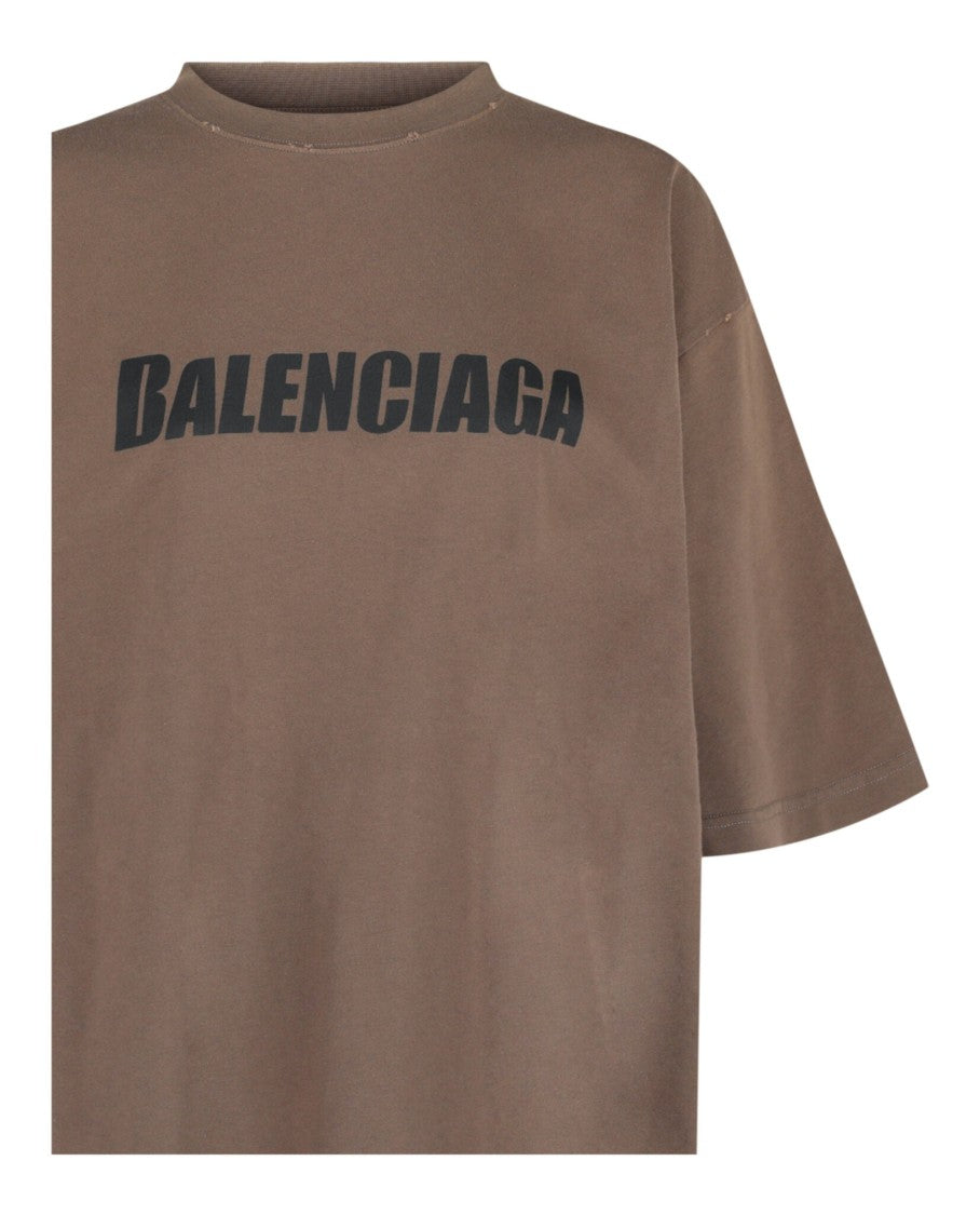 Balenciaga Oversized Cotton T-Shirt With Distressed Logo Detail