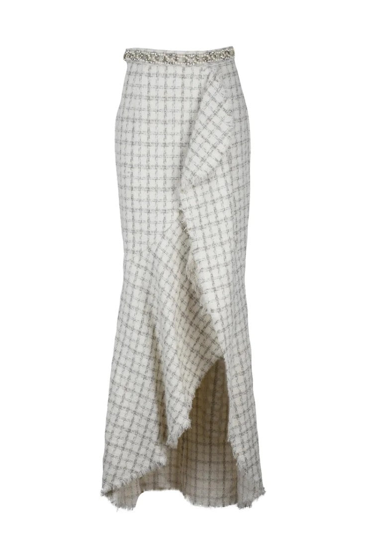 Elisabetta Franchi Long Mermaid Bouclé Skirt - White