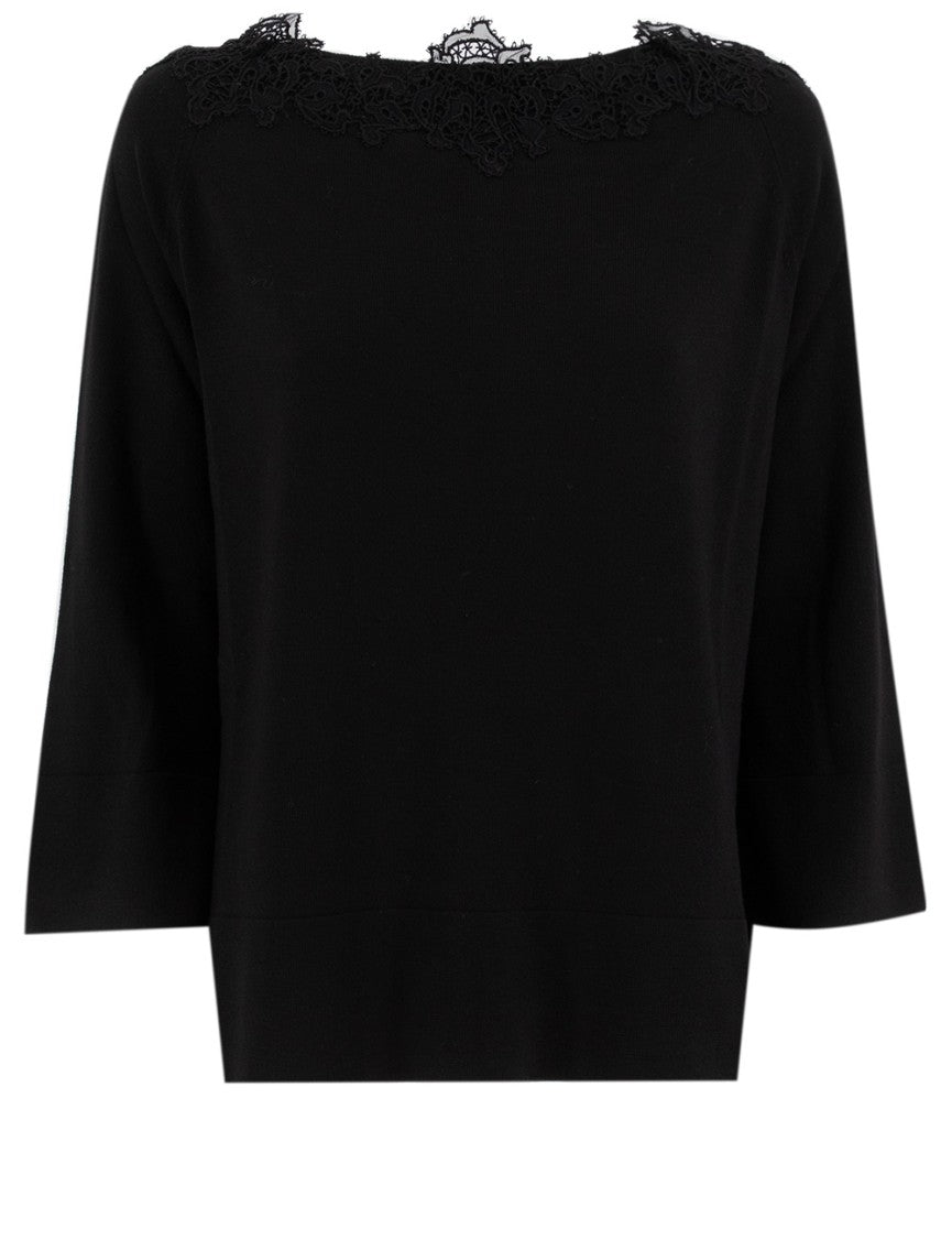 Ermanno Scervino Black Jersey Jumper With Lace Detailing