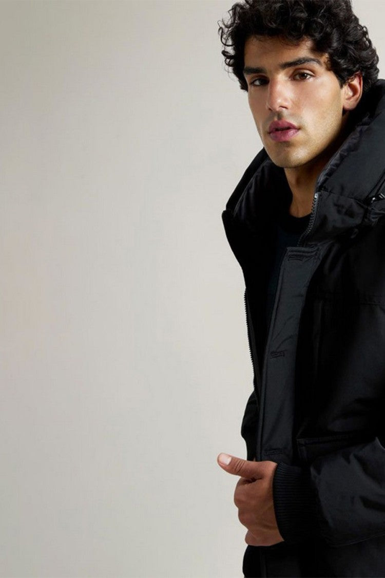 Woolrich Black Hooded Button-Front Cotton-Blend Jacket