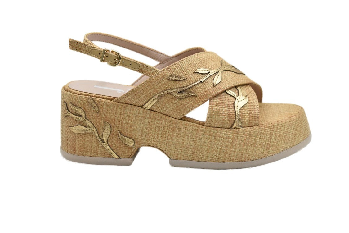 Jeannot Wedge Sandals With Textured Surface And Leaf Embellishments