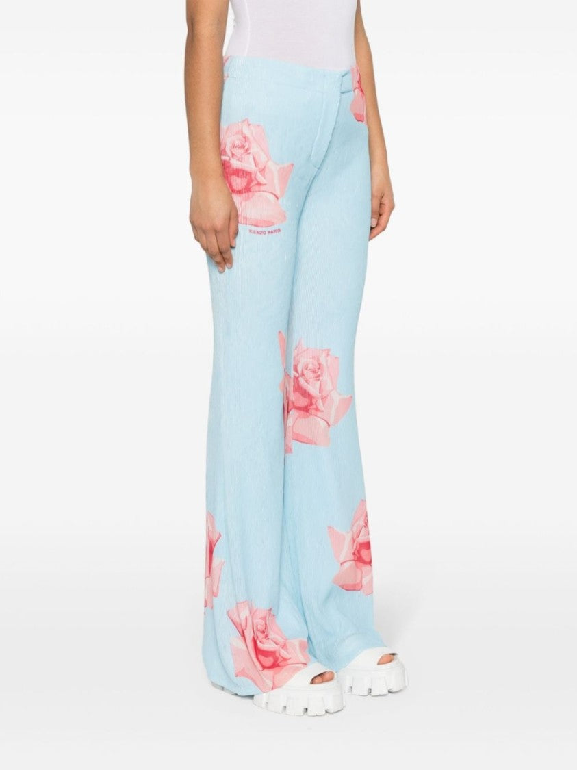 Kenzo Light Blue Plissé Flared Trousers