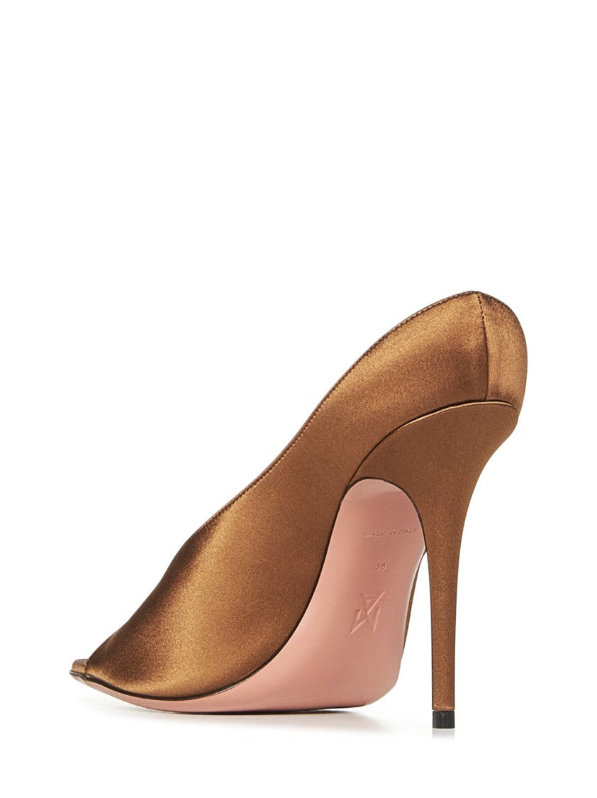Amina Muaddi Mocha Satin Stiletto Sandals With Open Toe