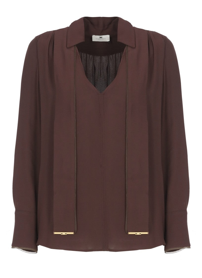 Elisabetta Franchi Brown Viscose V-Neck Blouse