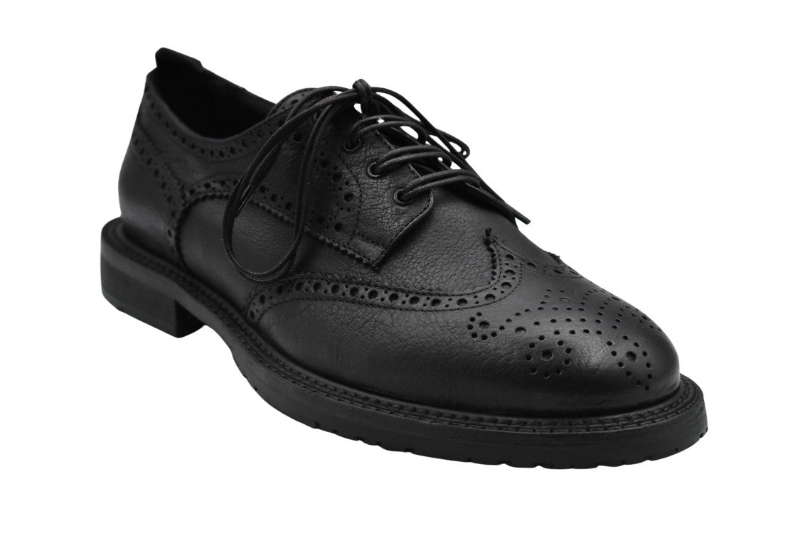 Ernesto Dolani Classic Black Leather Brogue Shoes With Detailing