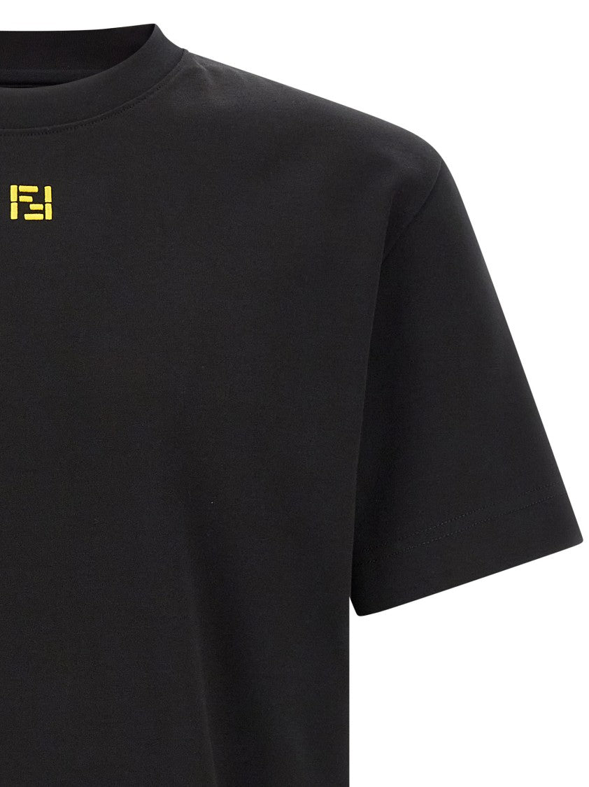 Fendi Thick Cotton Jersey T-Shirt With Embroidered Logo