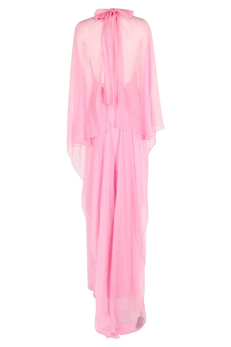Alberta Ferretti Pink Maxi Dress With Chiffon Details
