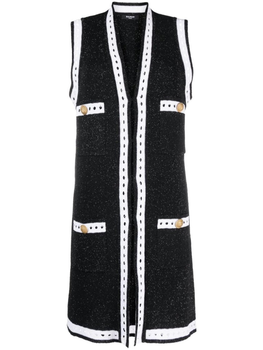 Balmain Sl Lace Knit Long Cardigan