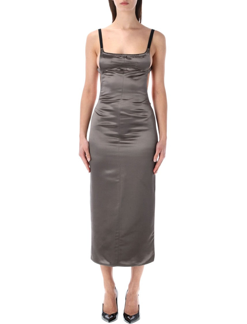 The Attico Grey Satin Midi Dress