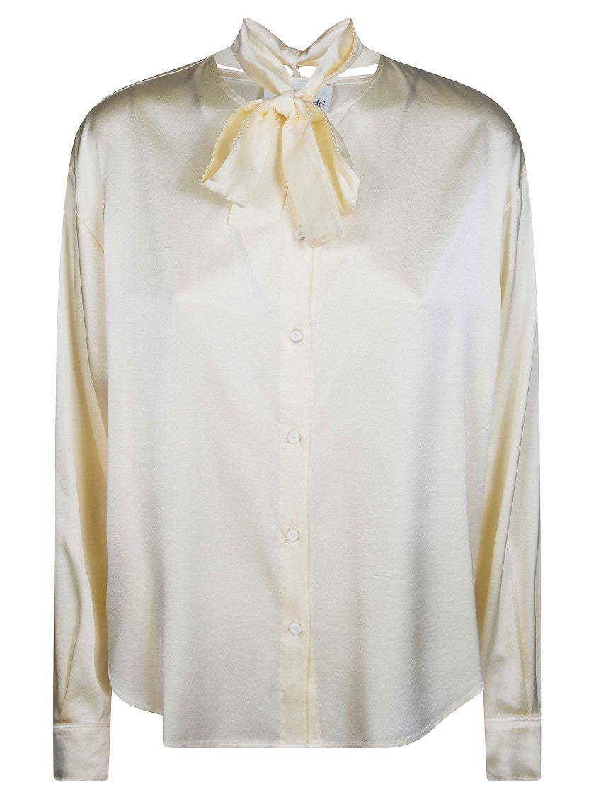 Forte Forte Heavy Stretch Silk Satin Bow Collar Blouse