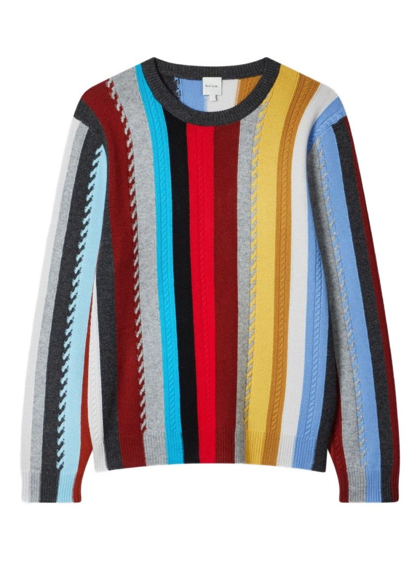 Paul Smith Vertical Stripe Knitted Sweater With Cable Detailing
