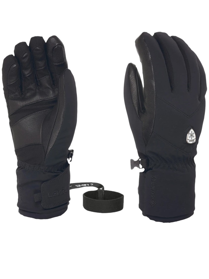 Level Insulated Black Gore-Tex Gloves With Secure Wrist Strap