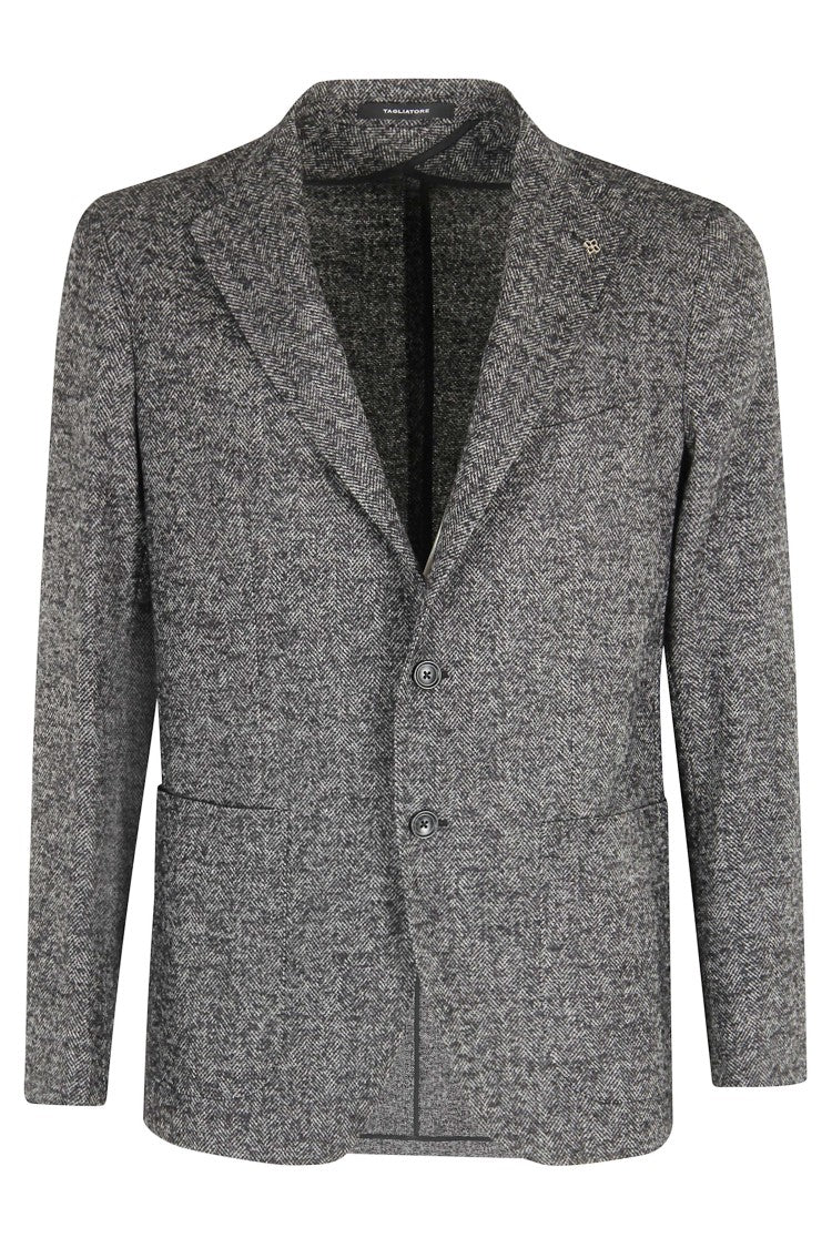 Tagliatore Tailored Gray Herringbone Wool Blazer