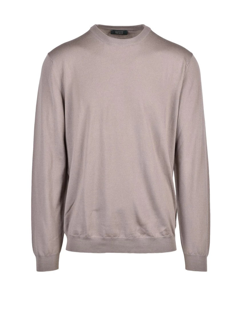 Zanone Grey Fine-Knit Virgin Wool-Blend Crewneck Sweater