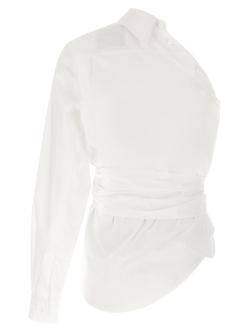 Moschino One-Shoulder Cotton Poplin Shirt With Asymmetric Design And Sash Detail