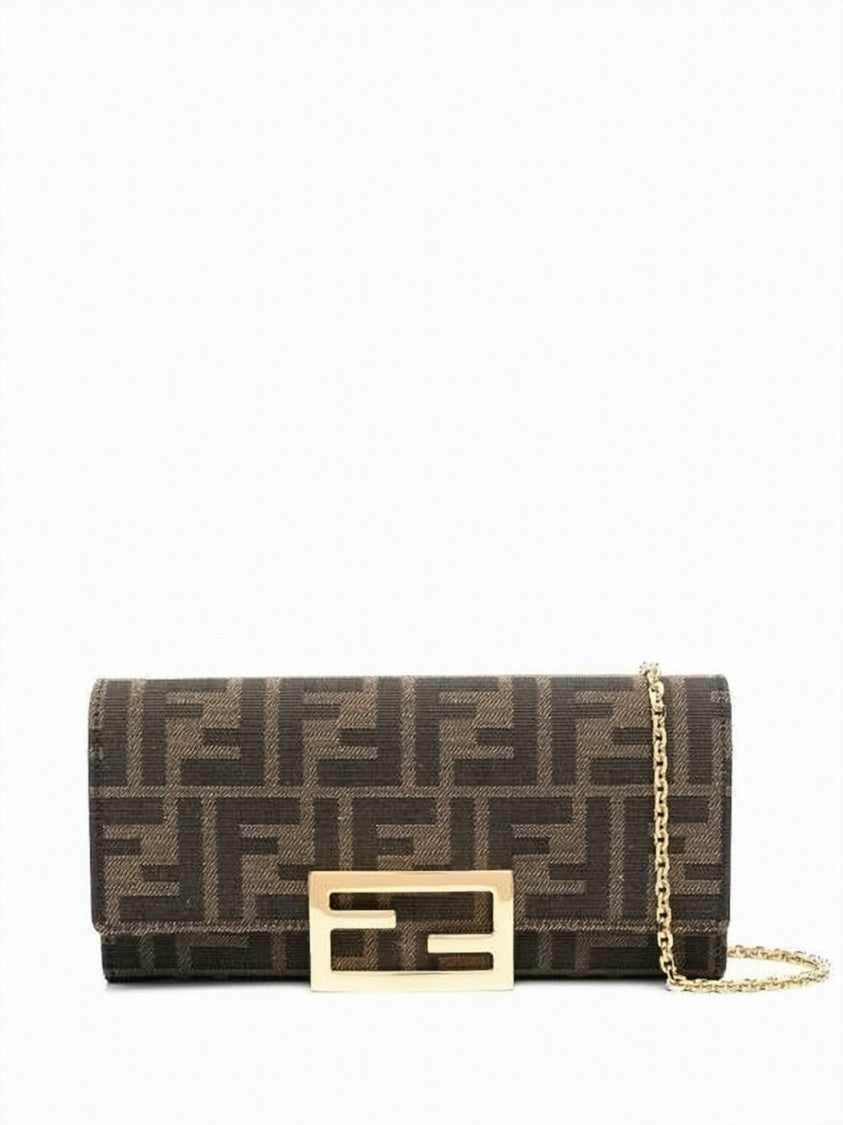 Fendi Monogram Fabric Long Wallet With Chain Detail