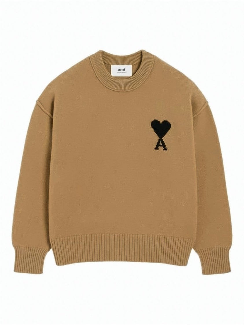Ami Relaxed Fit Wool Sweater With Heart Emblem