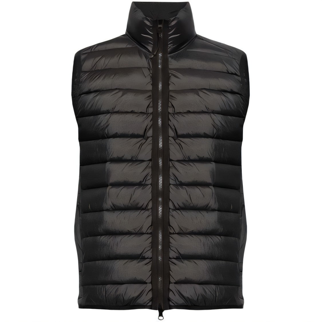 Stone Island Quilted Black Vest With High Collar And Zipper Closure