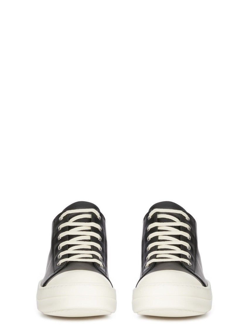 Rick Owens Black/Cream Grain Calf Leather Low Top Sneakers