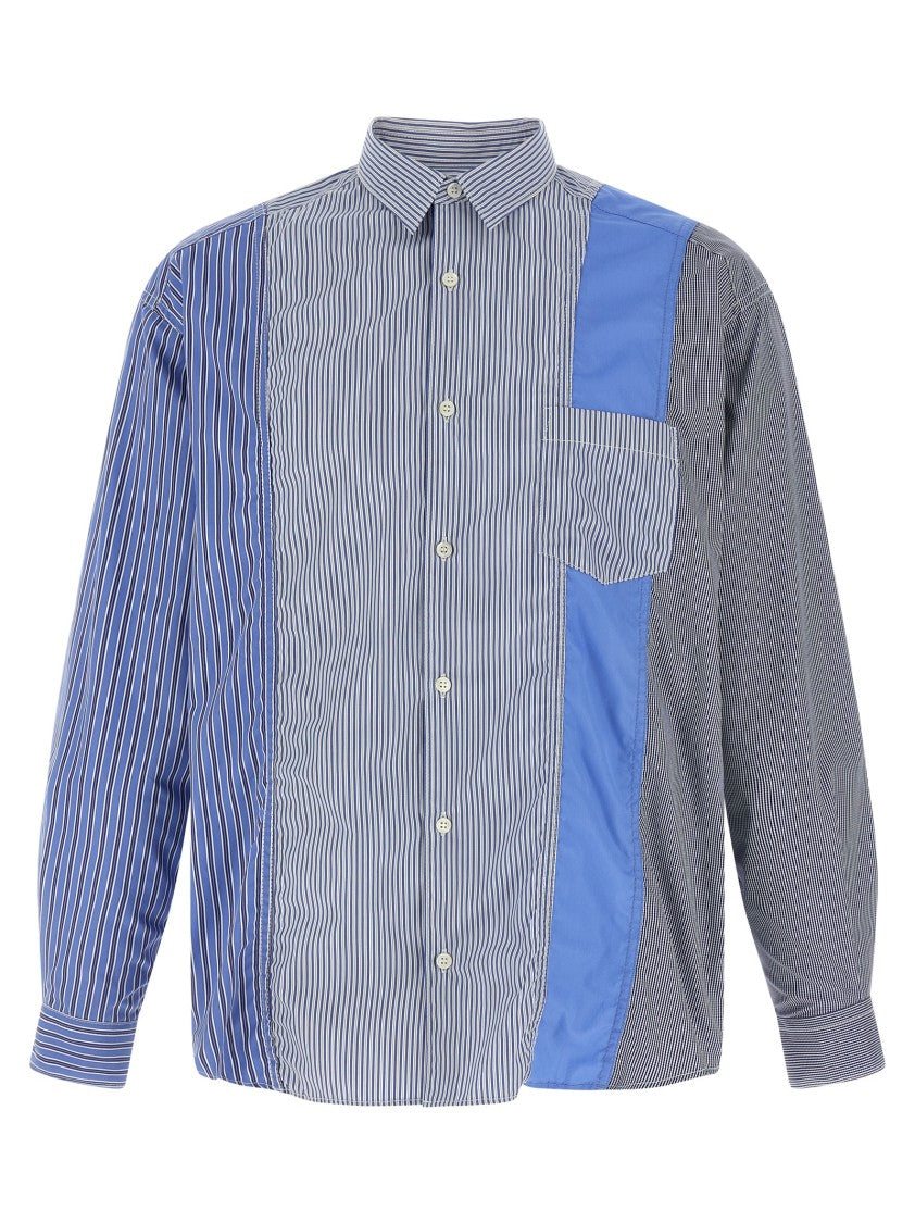 Comme Des Garçons Patchwork Patterned Cotton Poplin Shirt With Fringed Hem