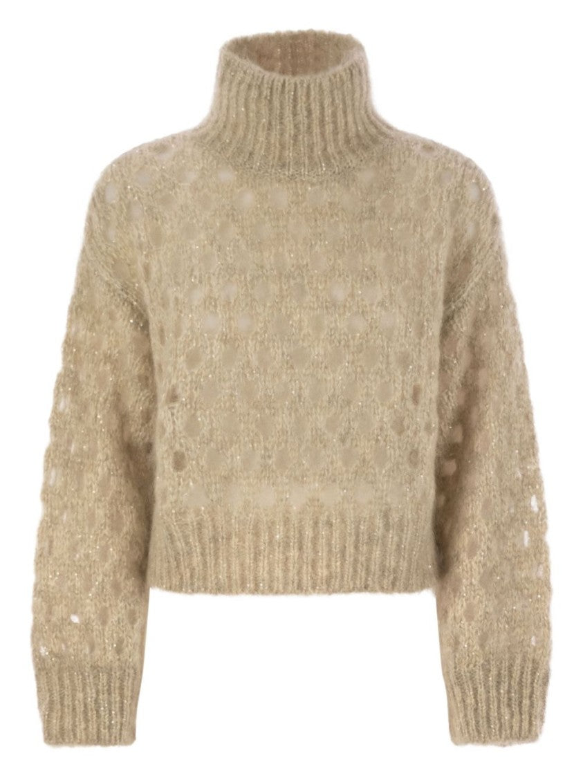 Brunello Cucinelli Cropped Turtleneck Sweater With Textured Pattern
