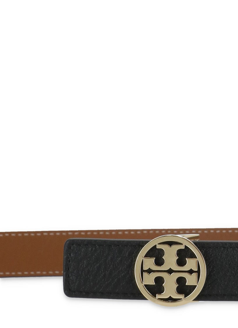 Tory Burch Black Brown Reversible Double T Buckle Leather Belt