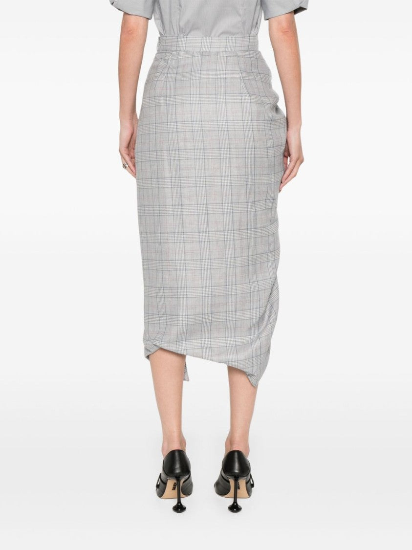 Vivienne Westwood Check Pattern Skirt With Ruched Detailing And Side Fastening